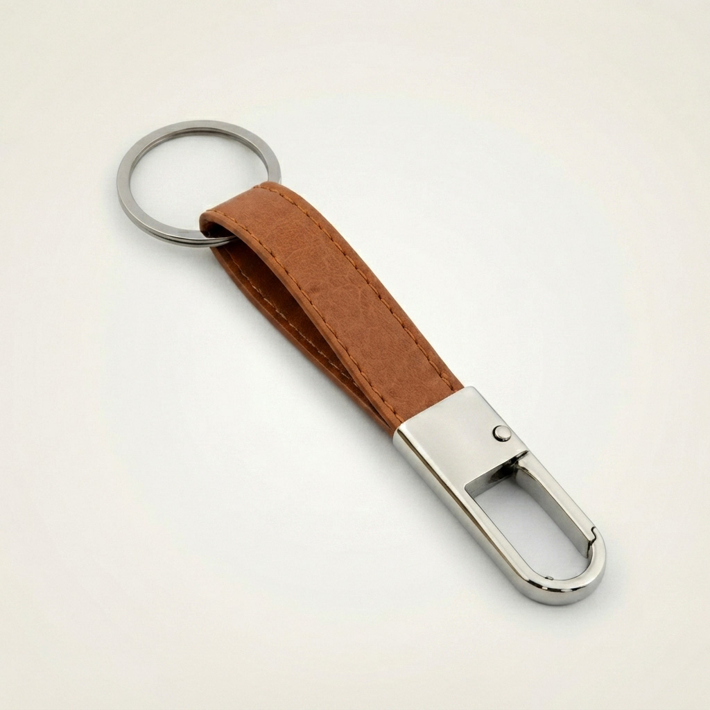 جاکلیدی چرمی عسلی نقره‌ای کمری کد KL-110 - تصویر 1
